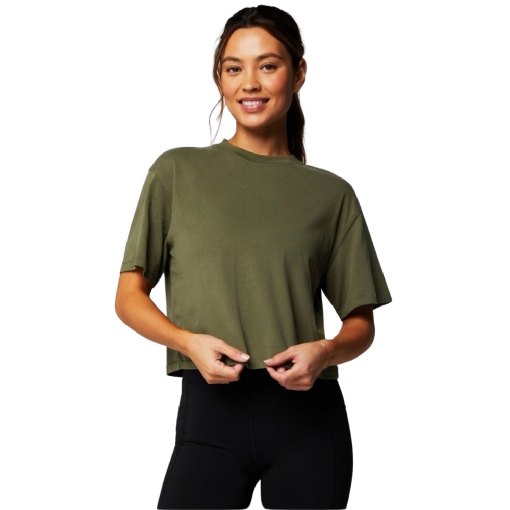 Fabletics XXL Utility Green 100% Cotton Boxy Tee